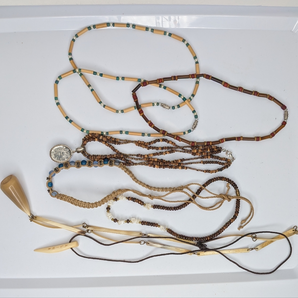 Boho Jewelry Lot Wood Bead Necklaces Bracelets Shell Indie Hippie Festival - Picture 10 of 14
